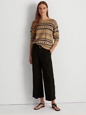 Lauren Ralph Lauren Women’s Jacquard-Knit Linen-Blend Sweater, Cotton-Linen, L